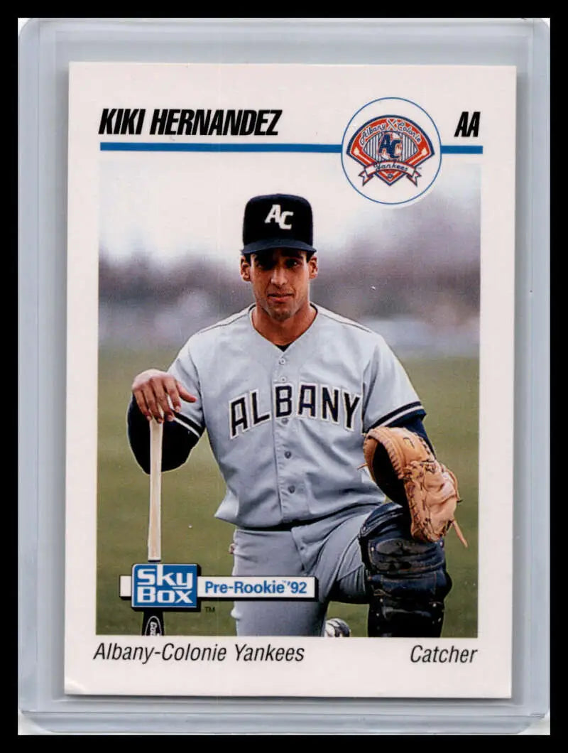 Baseball card of Kiki Hernandez in gray uniform for Albany-Colonie Yankees