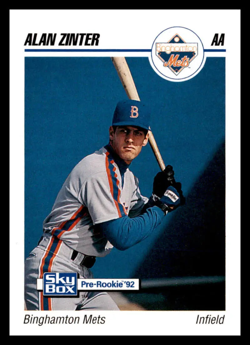 Alan Zinter Binghamton Mets baseball card with infielder in white and blue uniform