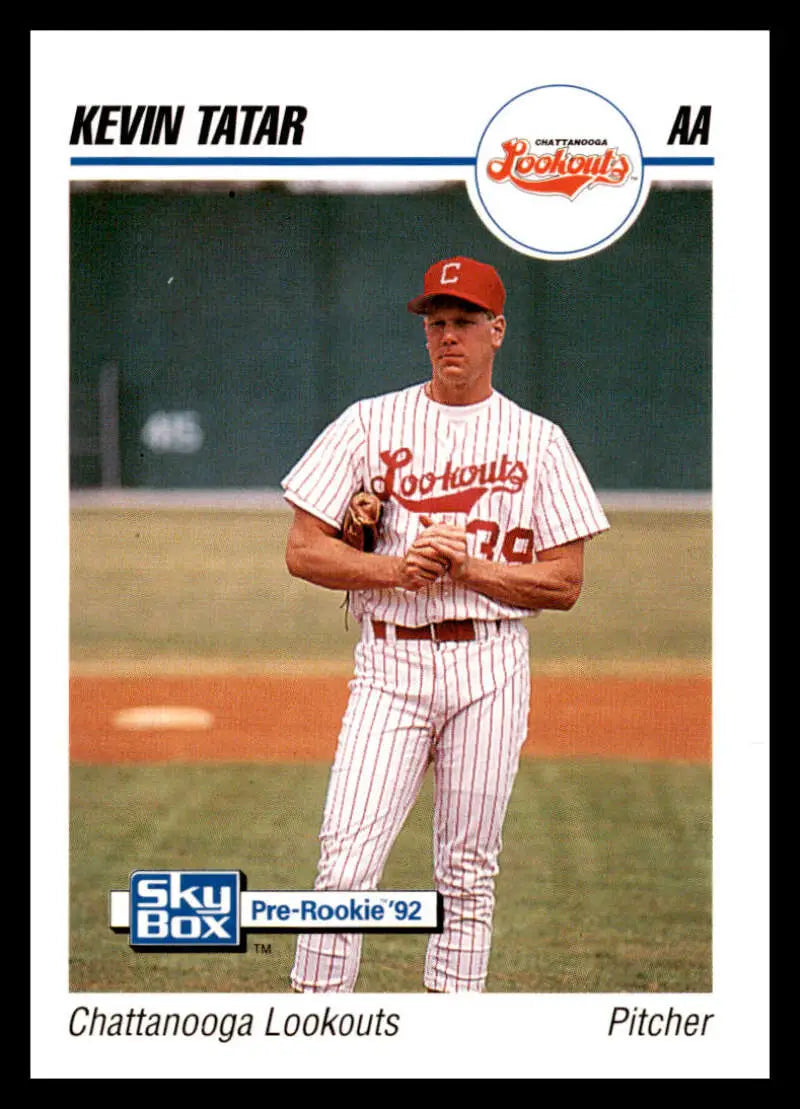 Baseball card of Kevin Tatar from the Chattanooga Lookouts in pinstriped uniform