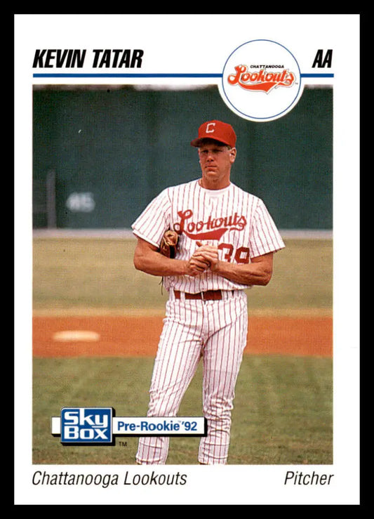 Baseball card of Kevin Tatar from the Chattanooga Lookouts in pinstriped uniform