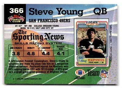 Steve Young Stadium Club football card from the San Francisco 49ers collection
