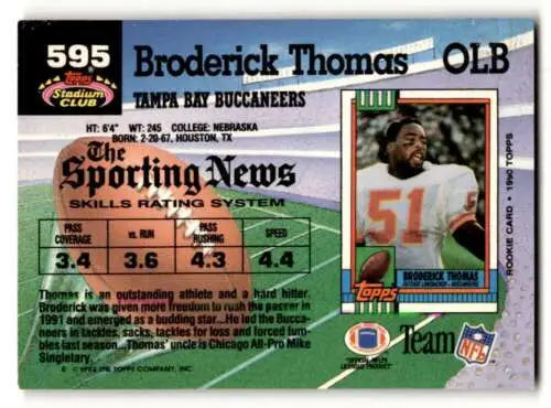 Original gloss Broderick Thomas Tampa Bay Buccaneers football card, Stadium Club 1992