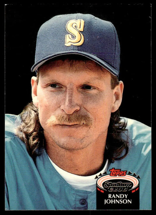 Randy Johnson 1992 Stadium Club baseball card in Seattle Mariners cap and jersey