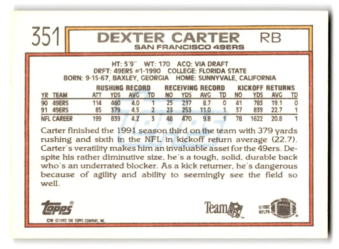 1992 Topps #351b Dexter Carter - Trading Card