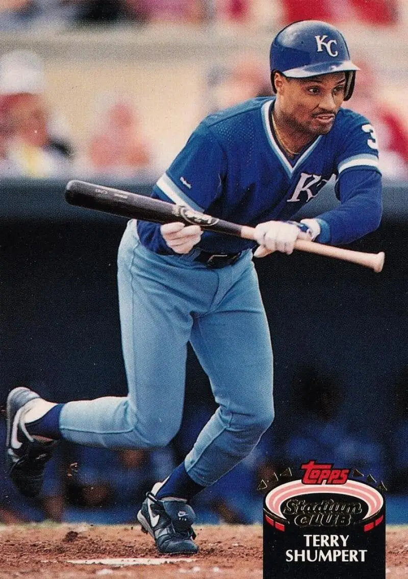 Terry Shumpert of the Kansas City Royals in powder blue ready to bunt