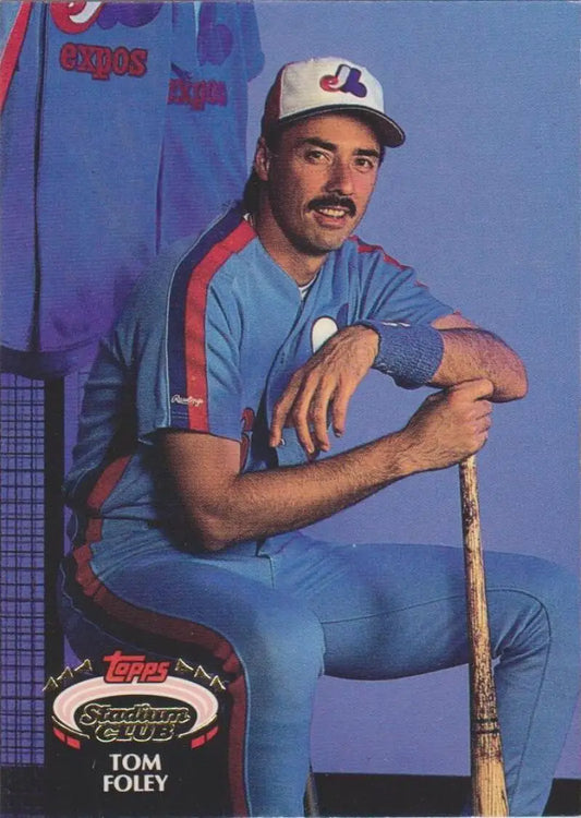 Tom Foley in Montreal Expos uniform with bat for 1992 Topps Stadium Club baseball card