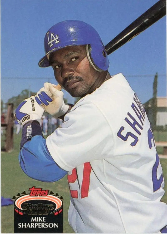 Baseball player in Los Angeles Dodgers uniform on 1992 Topps Stadium Club Baseball Card