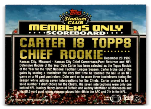 Dale Carter football card 1992 Topps Stadium Club Members Only original gloss NM-MT