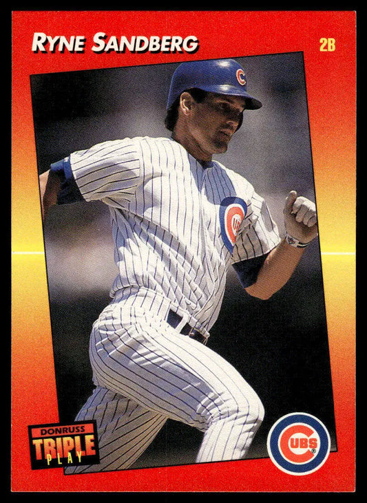 Ryne Sandberg Chicago Cubs baseball card showing player in pinstriped uniform