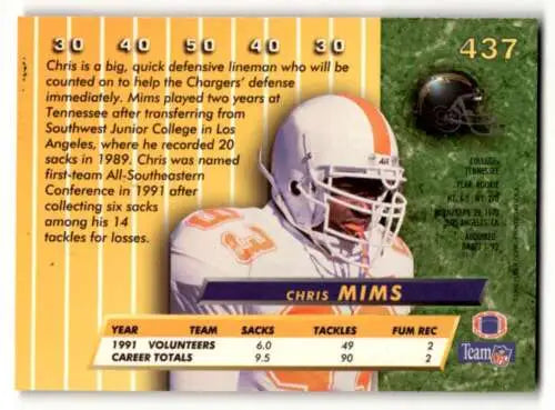 Chris Mims San Diego Chargers football card 1992 Ultra #437 original gloss condition