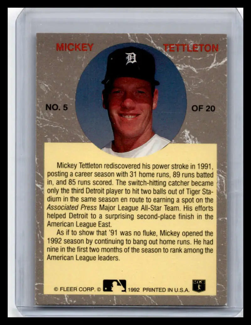 1992 Ultra Mickey Tettleton Baseball Card featuring Detroit Tigers player smiling