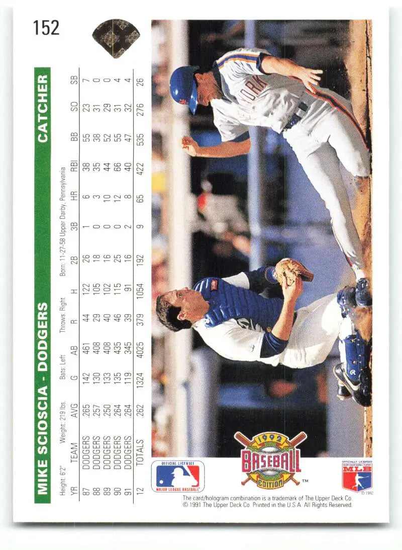 Baseball card of Mike Scioscia leaping over a sliding baserunner, Upper Deck collectible