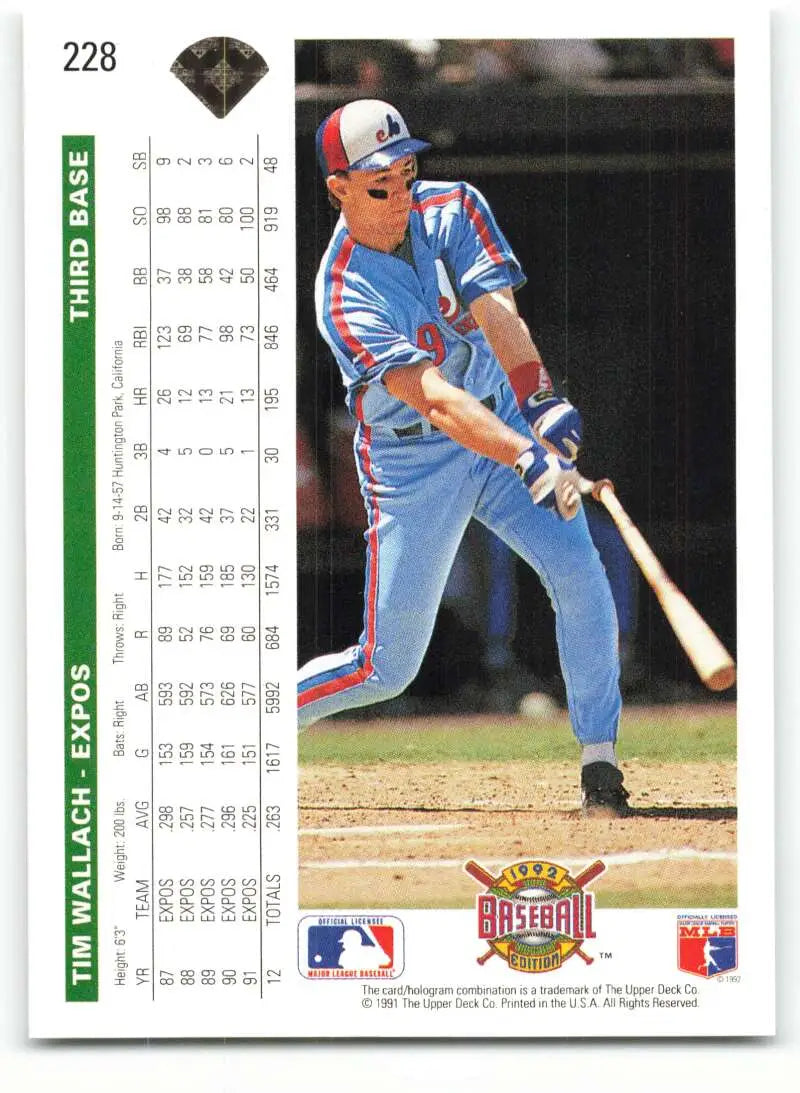 Tim Wallach at bat in light blue uniform on 1992 Upper Deck Montreal Expos baseball card