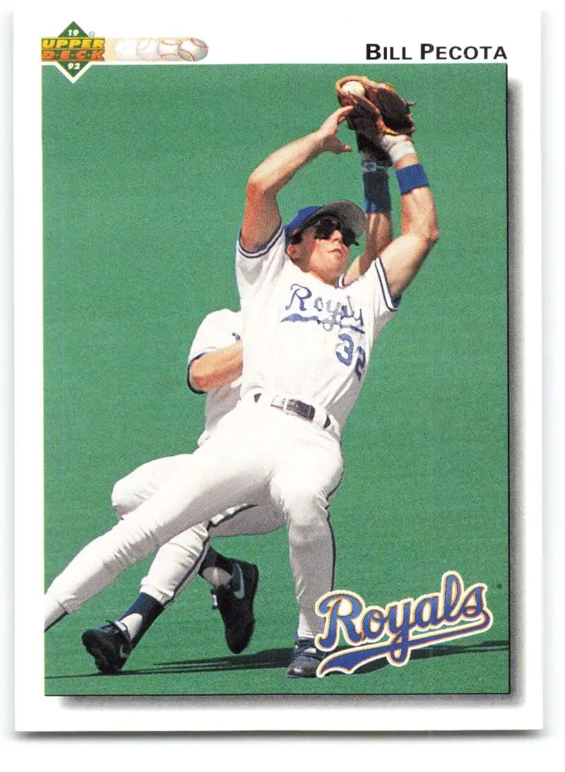 1992 Upper Deck Bill Pecota card featuring Kansas City Royals player making a catch