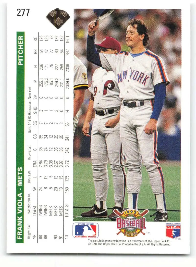 New York Mets Baseball Card of Frank Viola in road gray uniform by Upper Deck