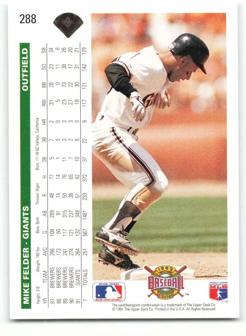 Baseball card of Mike Felder running the bases for the San Francisco Giants