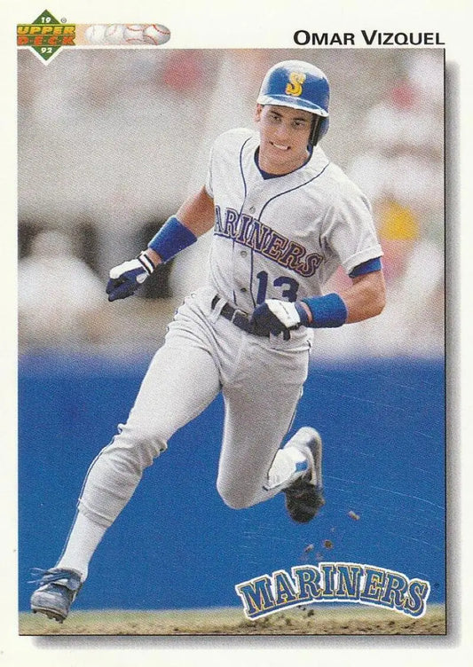 Omar Vizquel running in Seattle Mariners white home uniform on Upper Deck baseball card