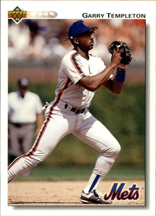 Baseball player in white New York Mets uniform on Garry Templeton Upper Deck card