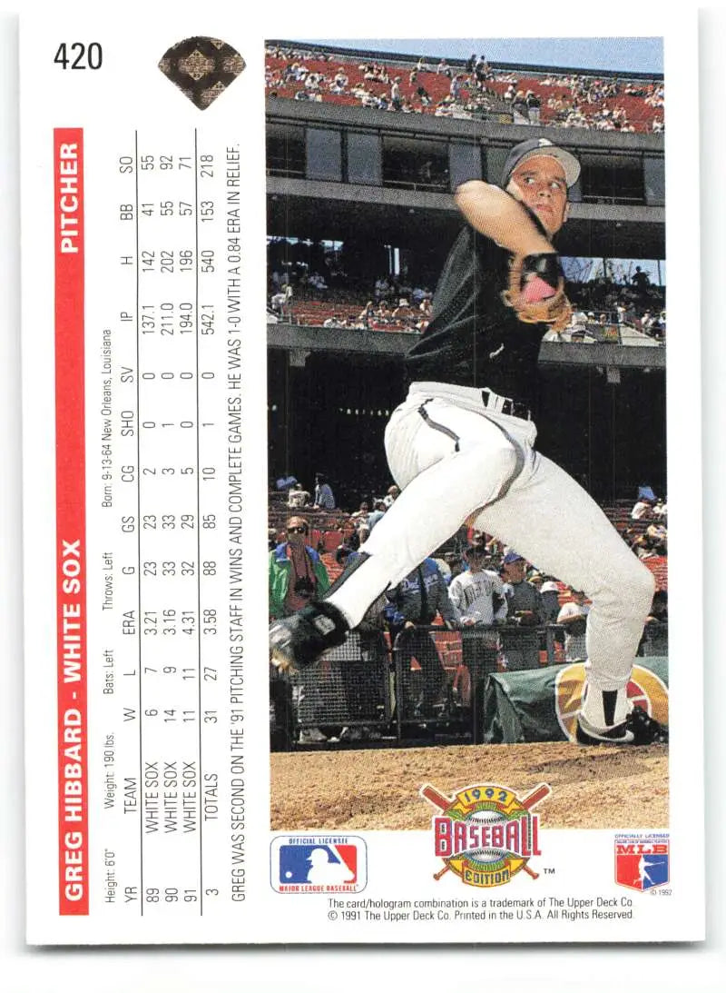 Chicago White Sox Baseball Card featuring Greg Hibbard in pitching motion