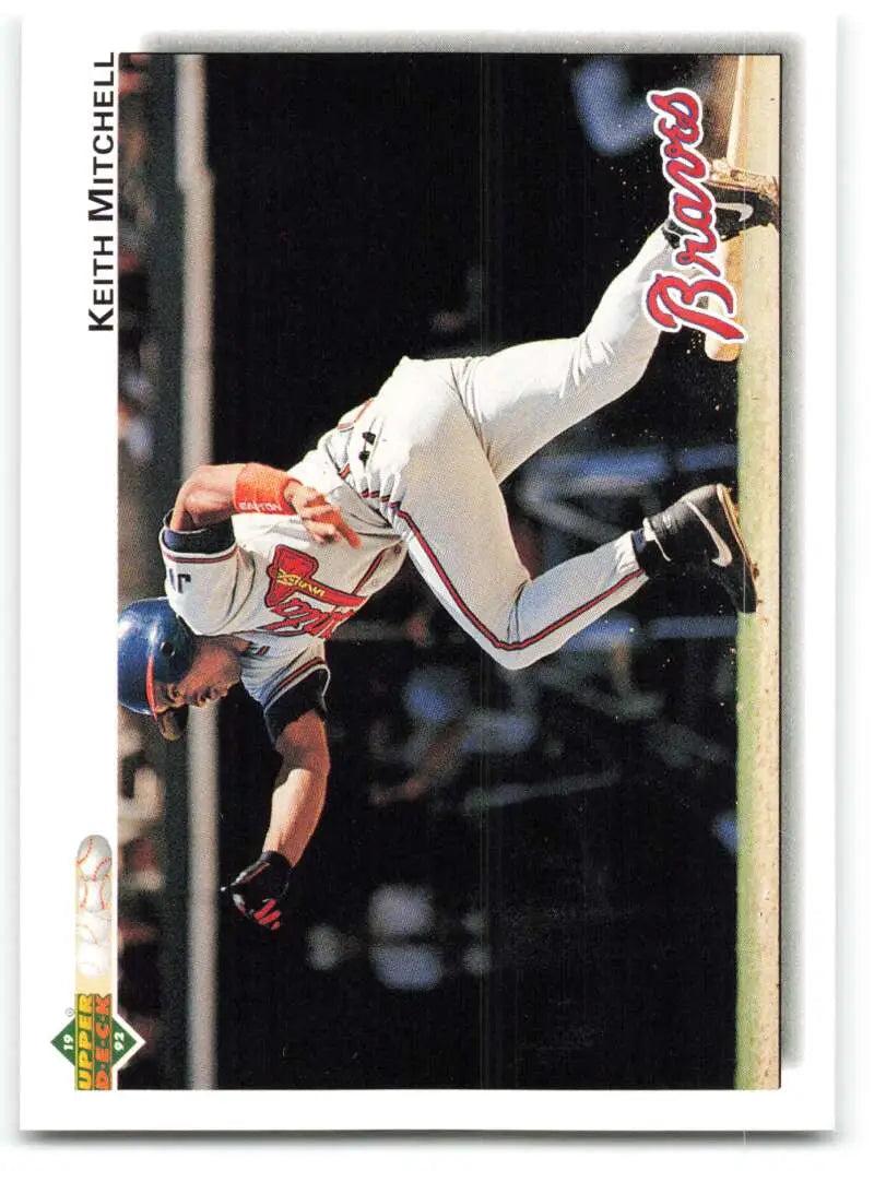 Keith Mitchell diving catch in white Atlanta Braves uniform on baseball card