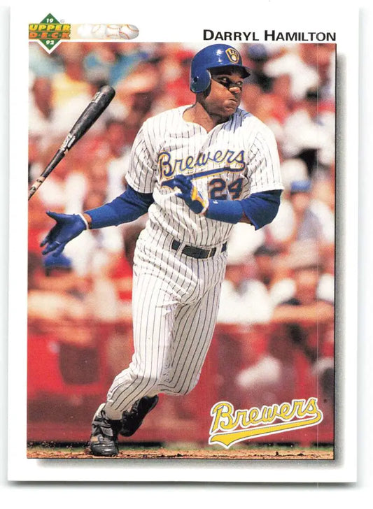 Darryl Hamilton in pinstriped uniform on 1992 Upper Deck Milwaukee Brewers baseball card