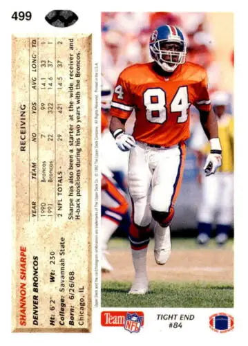 1992 Upper Deck #499 Shannon Sharpe football card original gloss for Broncos collectors