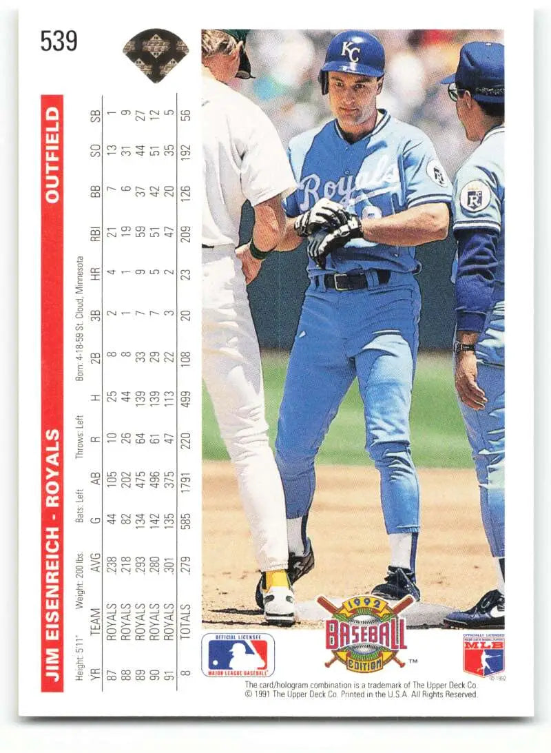 Kansas City Royals Jim Eisenreich standing on base in 1992 Upper Deck baseball card