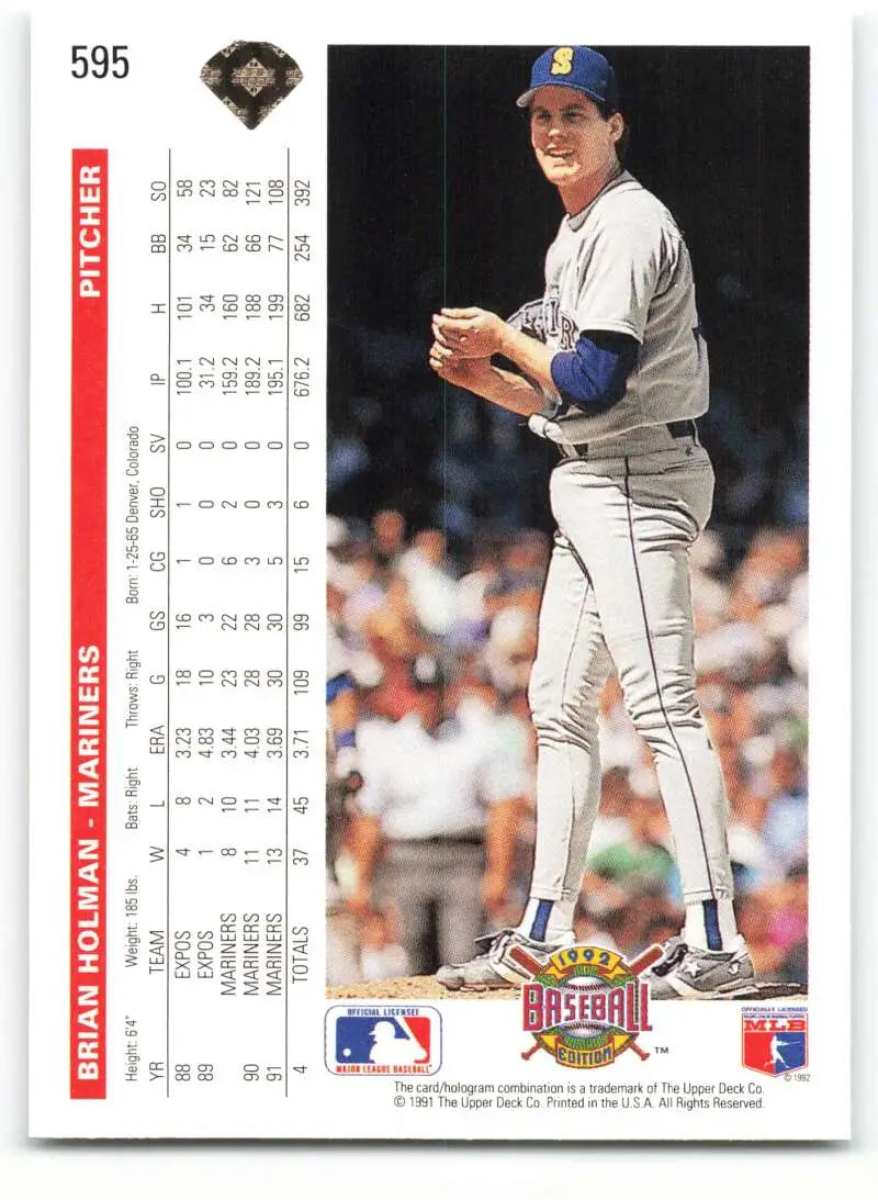 Baseball trading card of Brian Holman pitching for the Seattle Mariners by Upper Deck