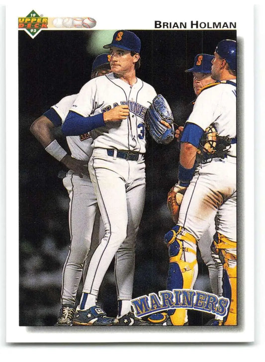 1992 Upper Deck #595 Brian Holman Seattle Mariners pitcher baseball card in white uniform