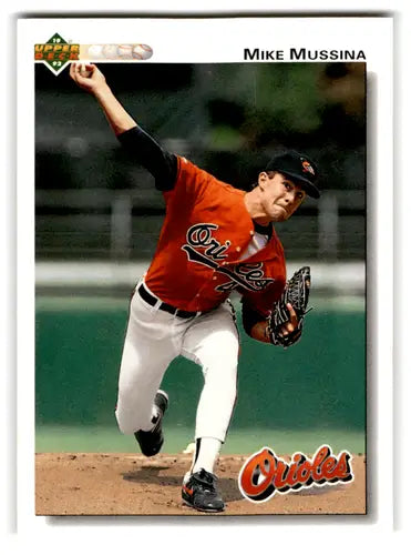 1992 Upper Deck Mike Mussina baseball card with original gloss and Orioles branding