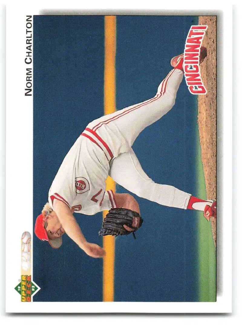 Norm Charlton diving catch in Cincinnati Reds uniform for 1992 Upper Deck baseball card