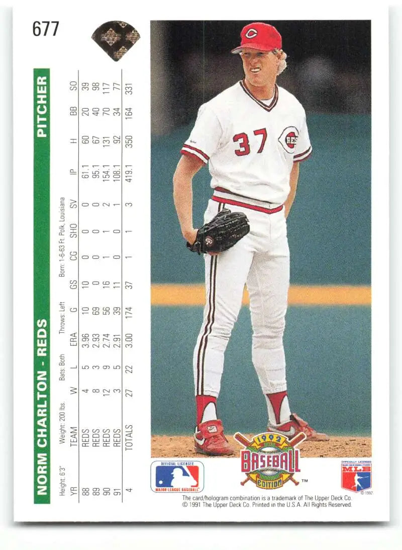 Cincinnati Reds Baseball card of Norm Charlton, pitcher #37 in home uniform