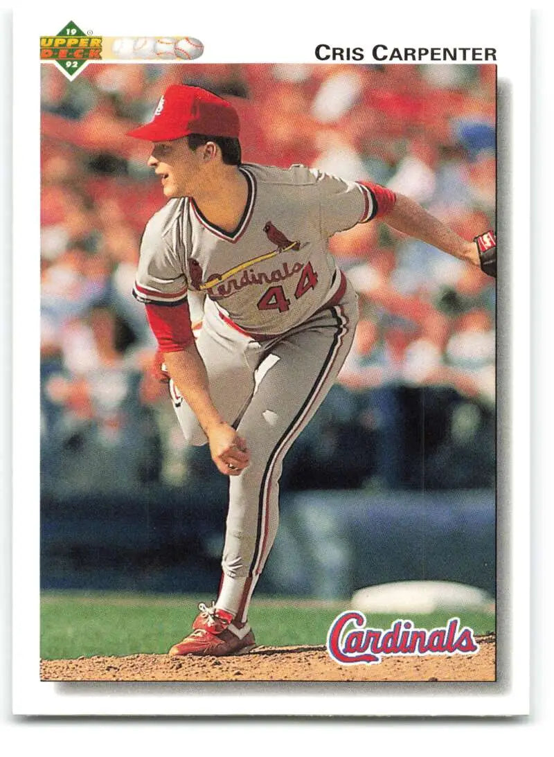 Cris Carpenter delivering pitch in gray uniform on St. Louis Cardinals baseball card