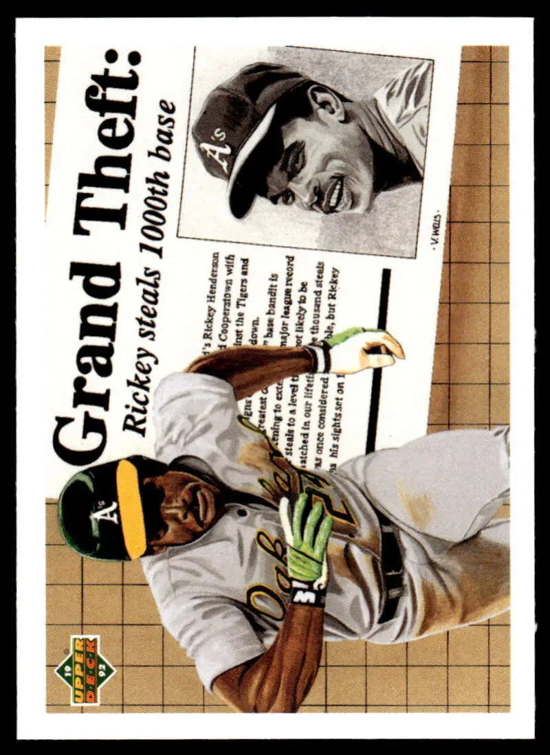 Baseball card of Rickey Henderson from Upper Deck featuring Oakland Athletics player