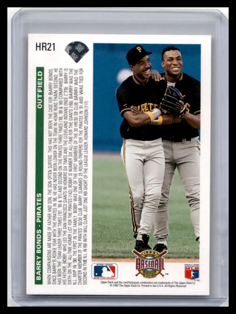 Baseball trading card of Barry Bonds and Pittsburgh Pirates players celebrating on field