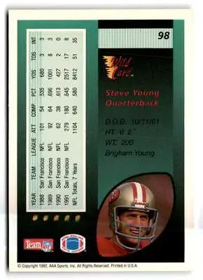 Steve Young Wild Card 1992 Football Card San Francisco 49ers Collectible Item