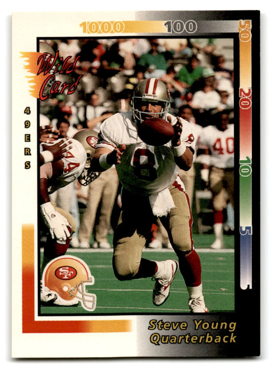 Vintage 1992 Wild Card Football card featuring Steve Young quarterback for the 49ers