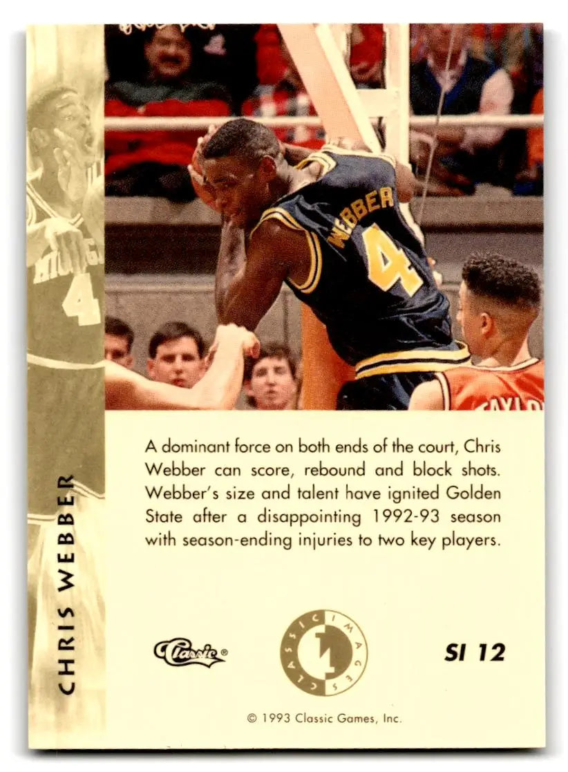 1993-94 Classic Images Four Sport #SI 12 Chris Webber Sudden Impact - Trading Cards