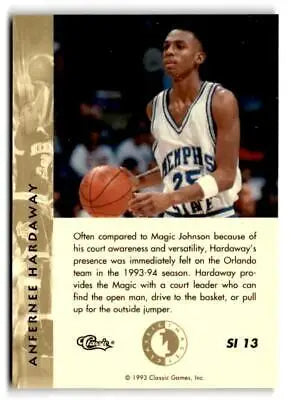 Basketball trading card of Anfernee Hardaway dribbling in Classic Images Four Sport
