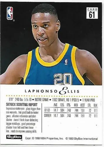 Laphonso Ellis basketball card from 1993-94 SkyBox features original gloss finish