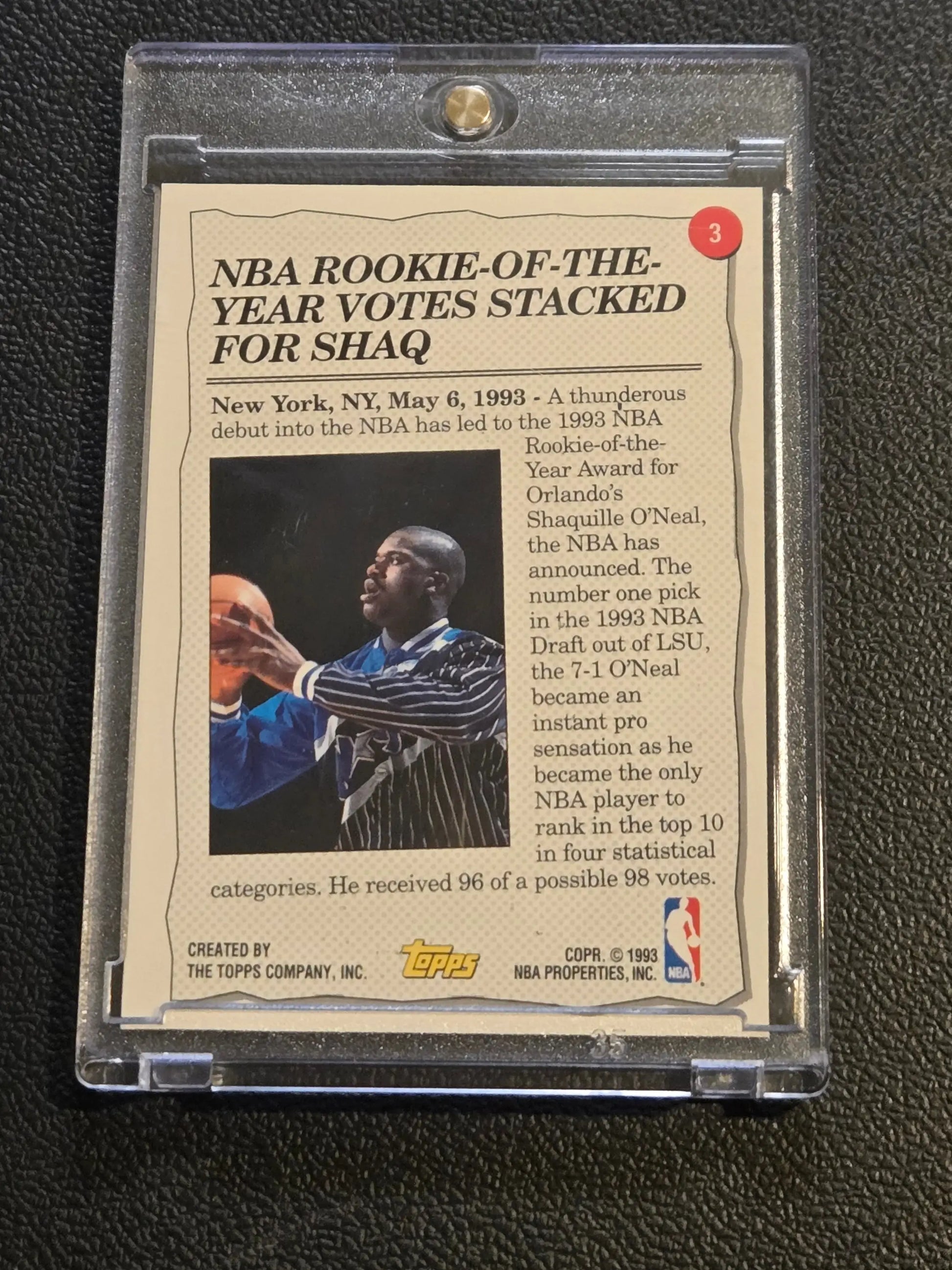Graded 1993 Topps Shaquille O’Neal rookie card from 1993-94 Topps #3 collection