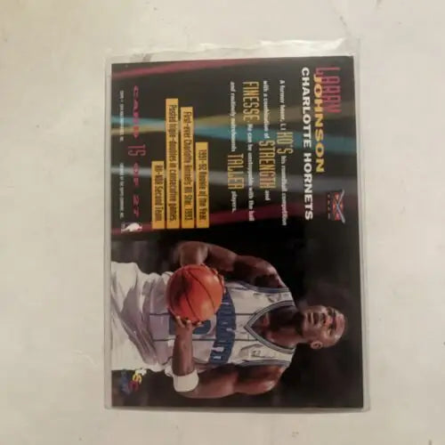 Larry Johnson basketball card from Topps Stadium Club, featuring Charlotte Hornets star