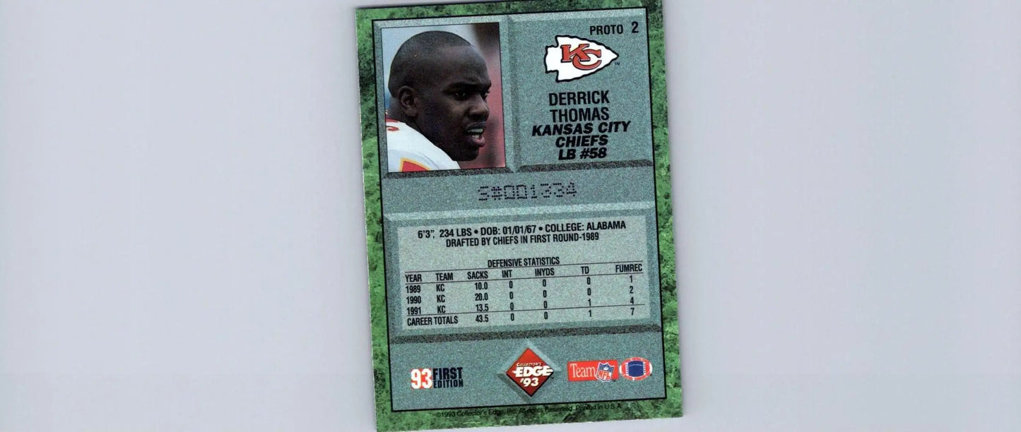 Derrick Thomas Prototypes 1993 Collector’s Edge football card featuring Derrick Thomas