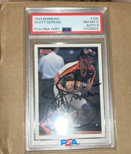 Graded 1993 Donruss Scott Servais Autograph Signed Baseball Card PSA/DNA Auto 8