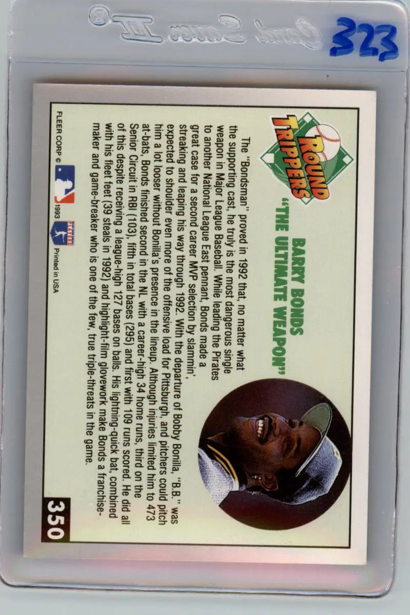 Baseball card of Barry Bonds in protective case with number 323 from Pittsburgh Pirates