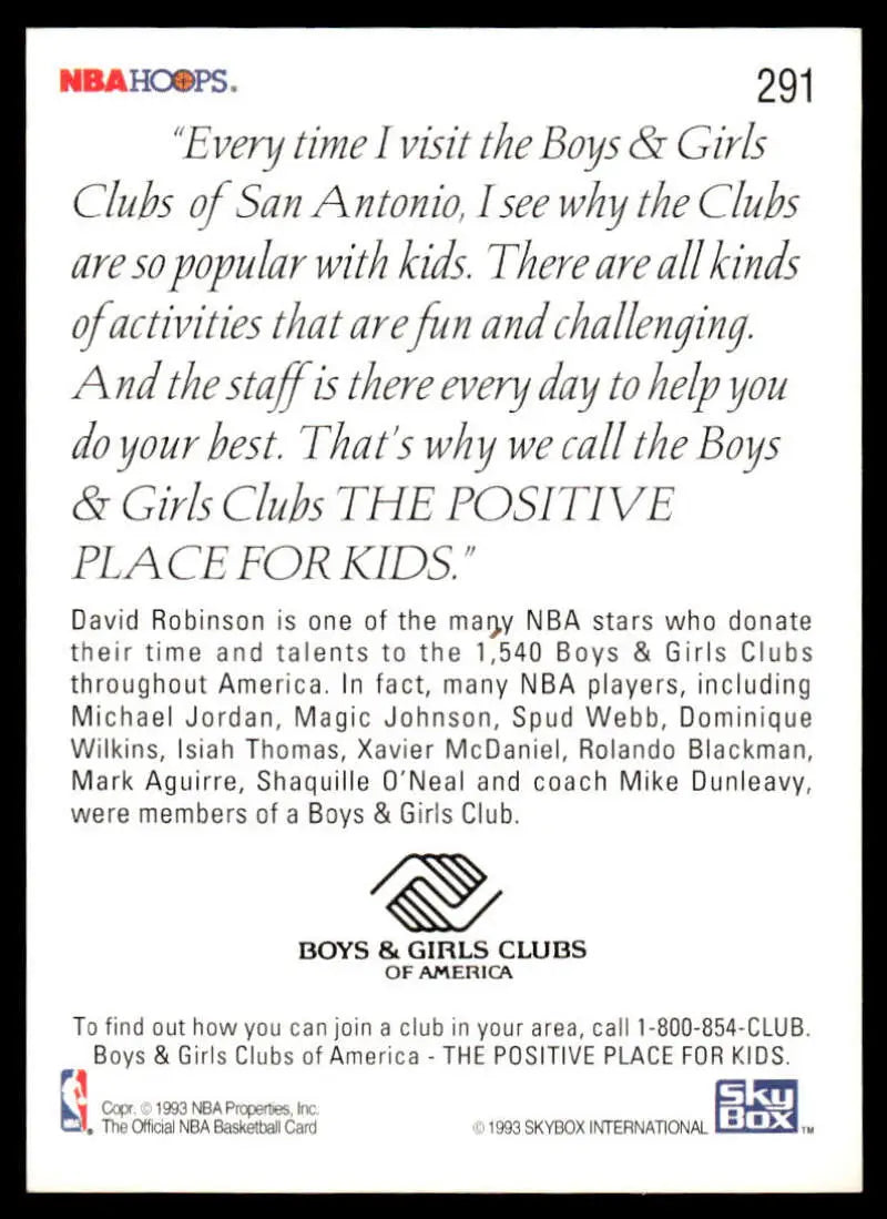 Advertisement for Boys & Girls Clubs of America with San Antonio Spurs David Robinson quote