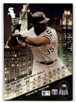 1993 Leaf 195b Frank Thomas baseball card featuring Franklin removed from batting glove