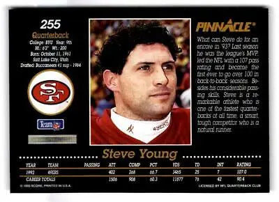 Steve Young football card from the 1993 Pinnacle San Francisco 49ers collection