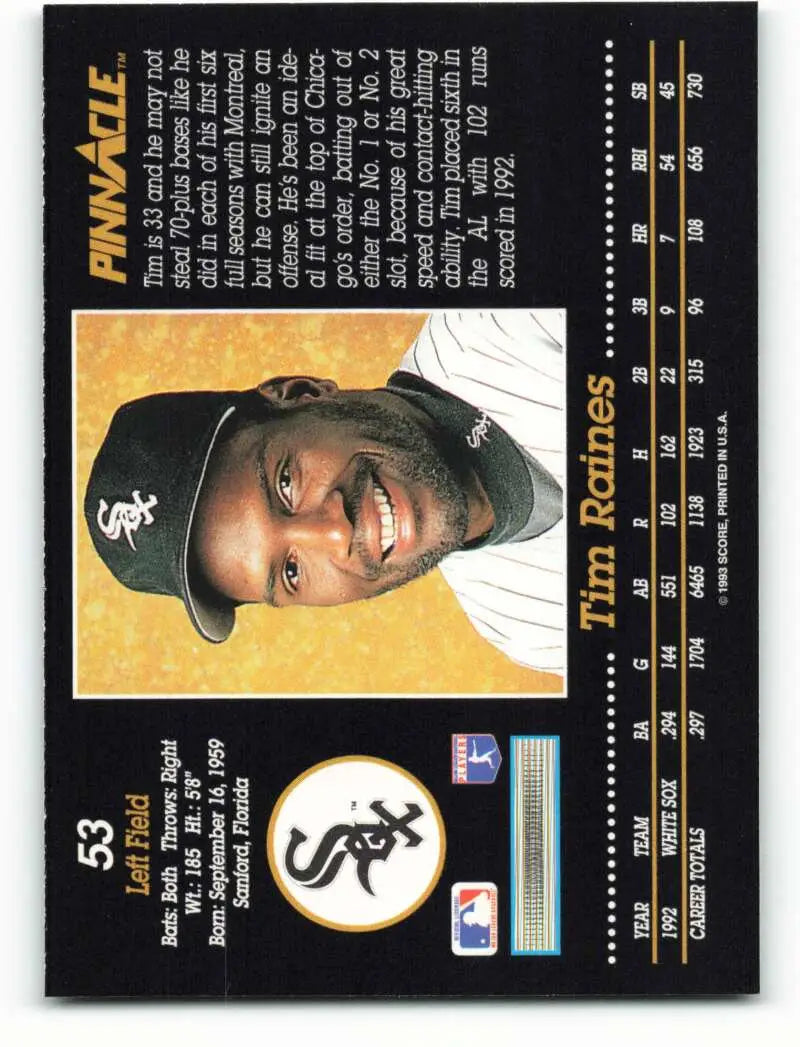 Tim Raines Chicago White Sox Pinnacle baseball card 1993 #53 NM-MT condition