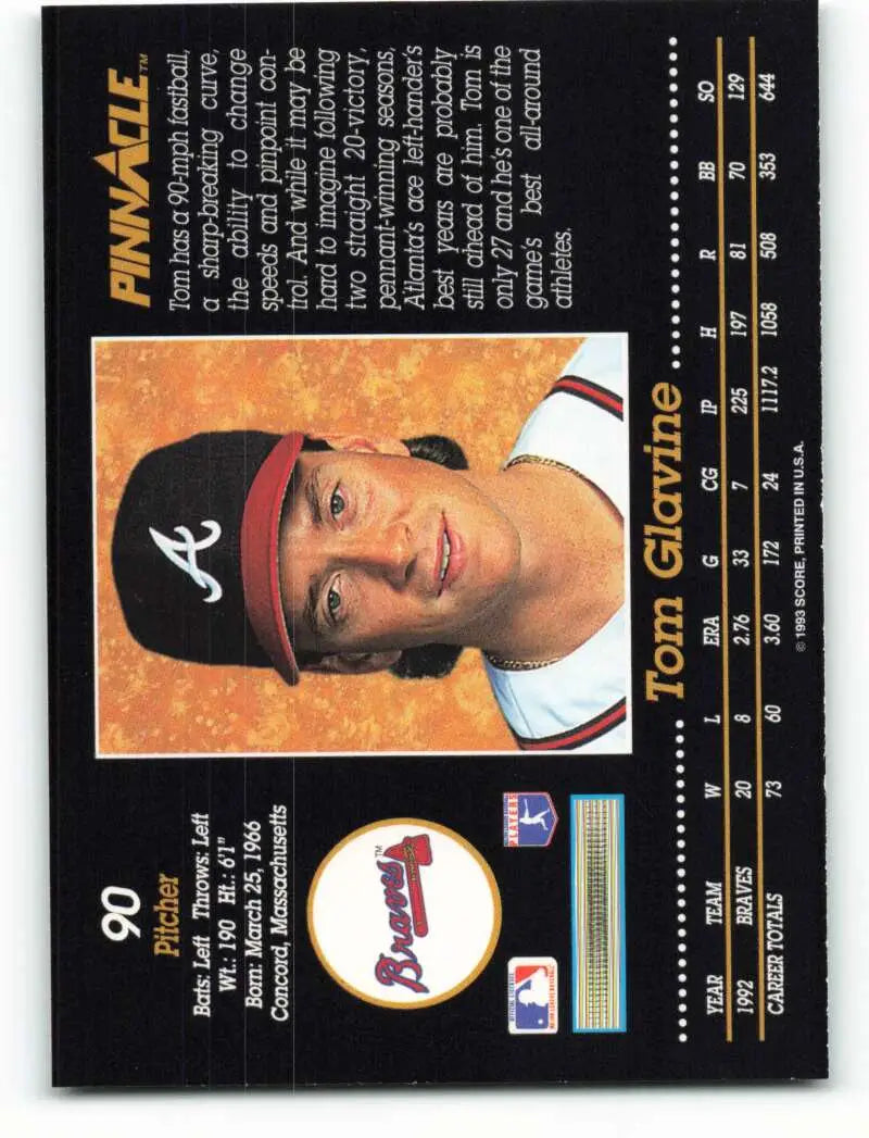 Tom Glavine Atlanta Braves baseball card on orange background for collectors